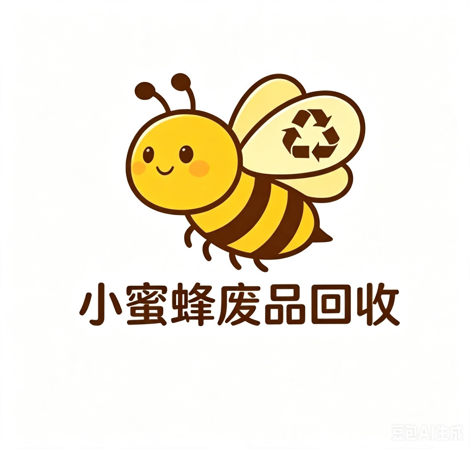 小蜜蜂废品回收logo:卡通蜜蜂翅膀带回收标志